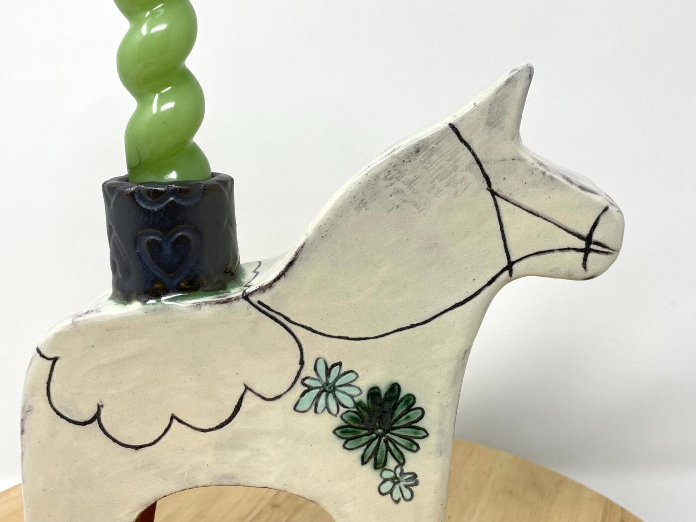 Dala Horse Ceramic Candlestick Holder — in use