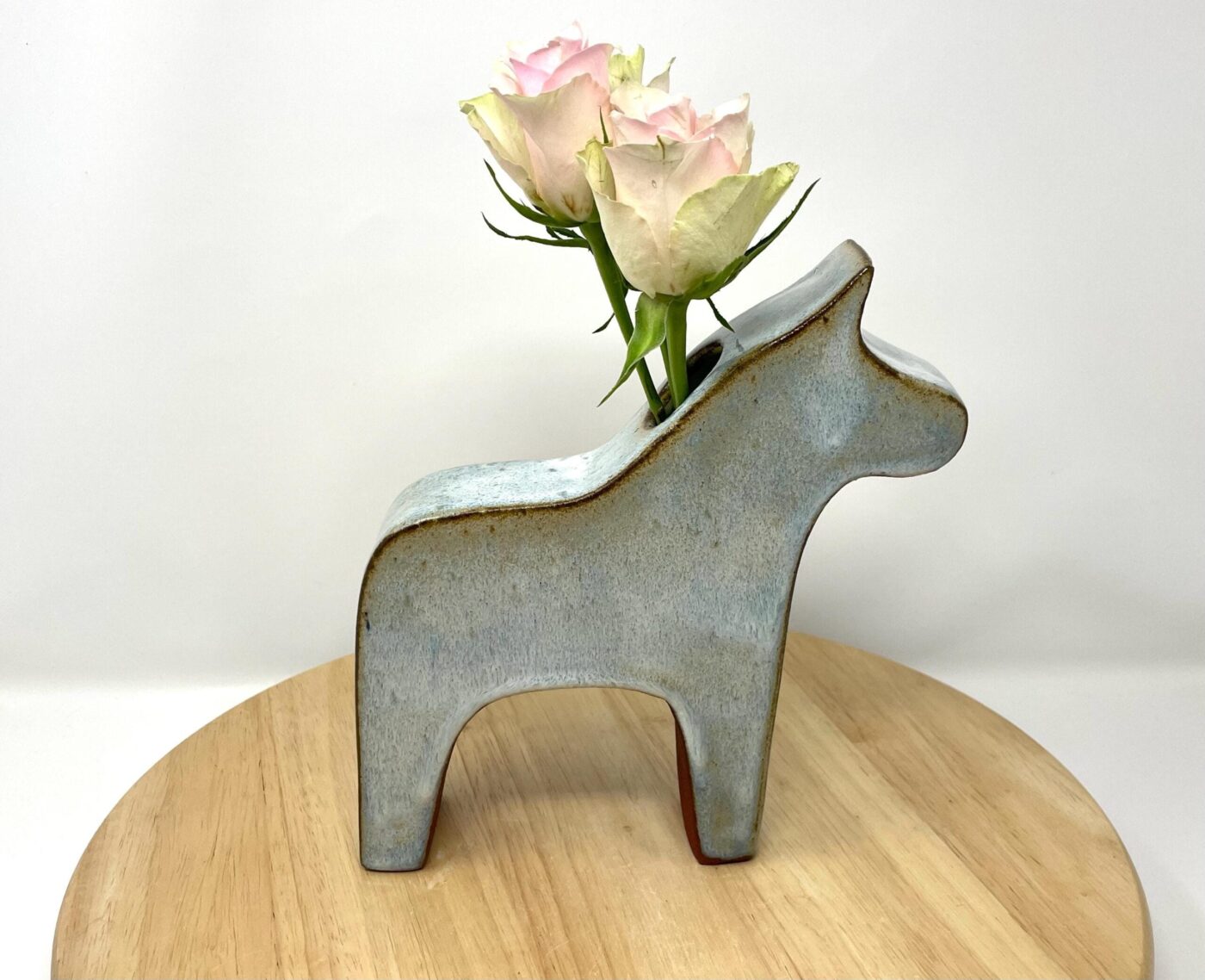 Dala Horse Vase with Ceramic Flower Crown — top view