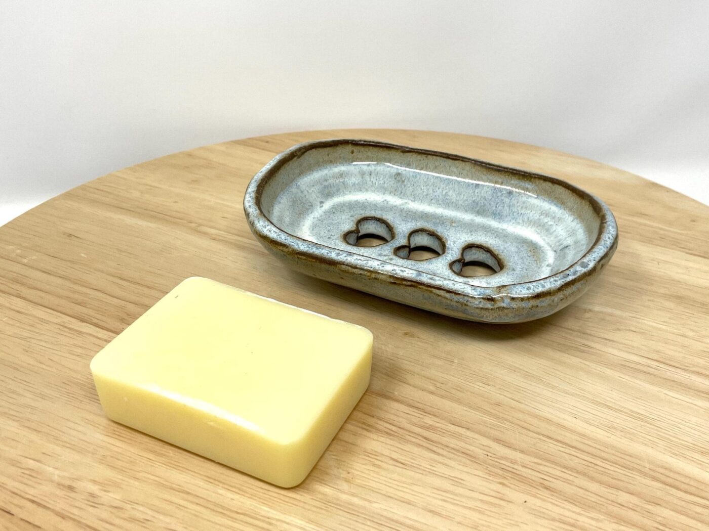 Blue Glazed Heart Soap Dish, Terracotta — detail view