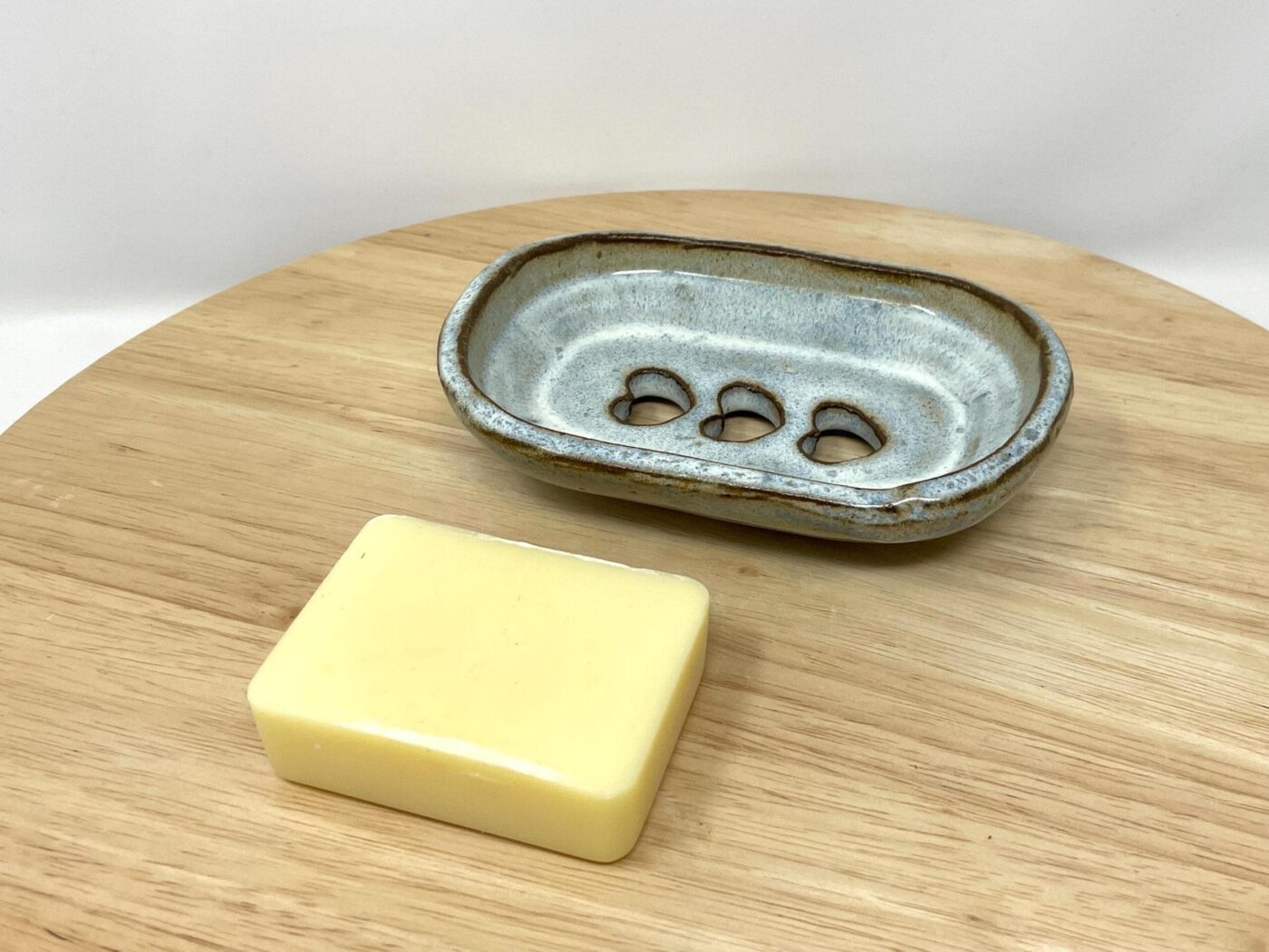 Blue Glazed Heart Soap Dish, Terracotta — alternate angle