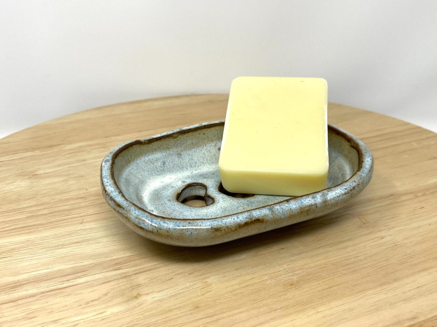 Blue Glazed Heart Soap Dish, Terracotta — back view