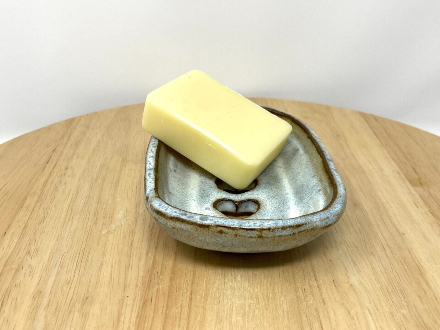 Blue Glazed Heart Soap Dish, Terracotta — side view