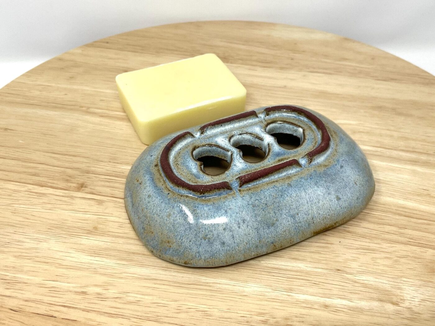 Blue Glazed Heart Soap Dish, Terracotta — in use