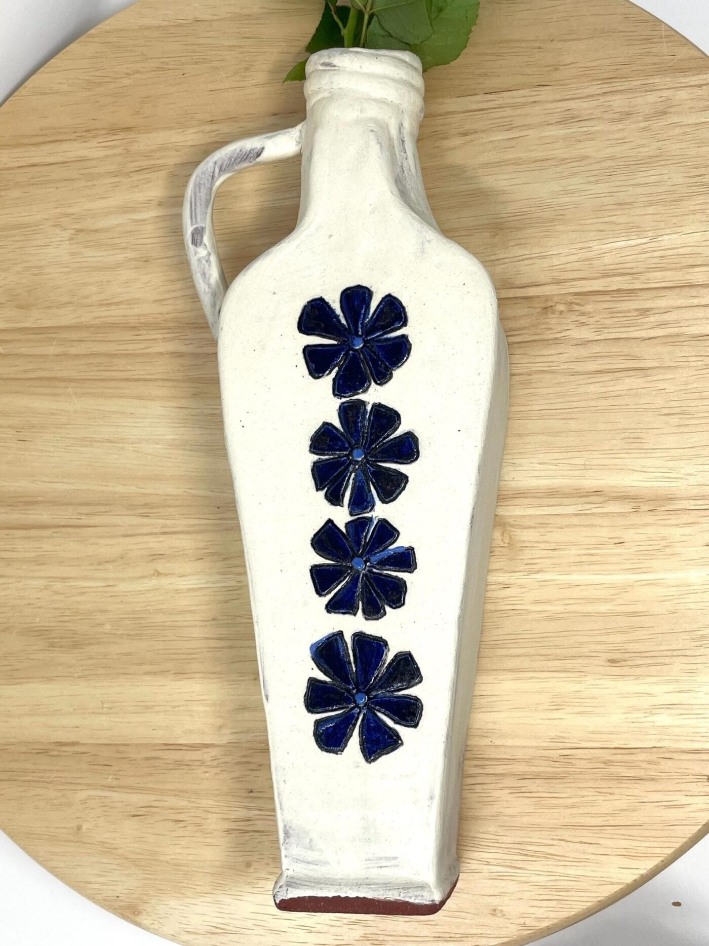 Cobalt Flower Vase, White-Slip Terracotta — detail view