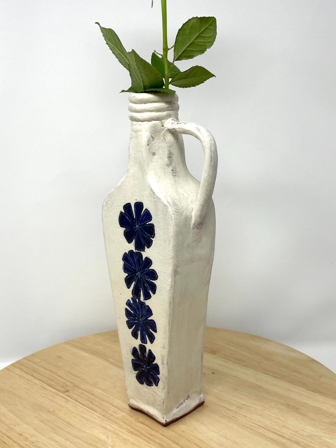 Cobalt Flower Vase, White-Slip Terracotta — back view