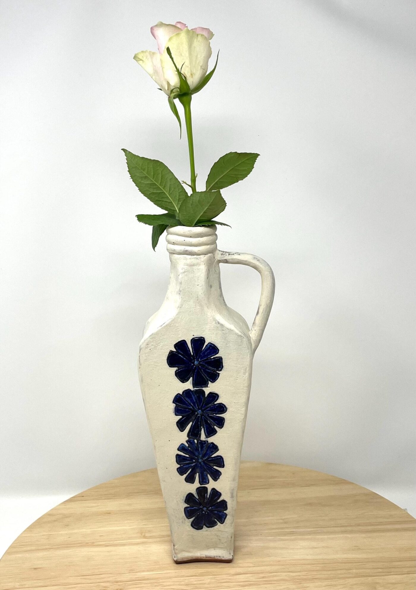 Cobalt Flower Vase, White-Slip Terracotta — styling detail