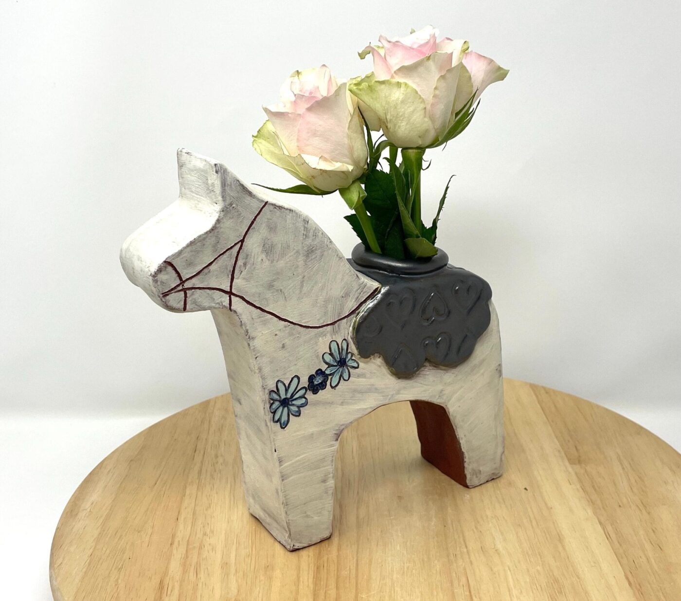 Dala Horse Vase, Spot-Glazed Terracotta — close-up