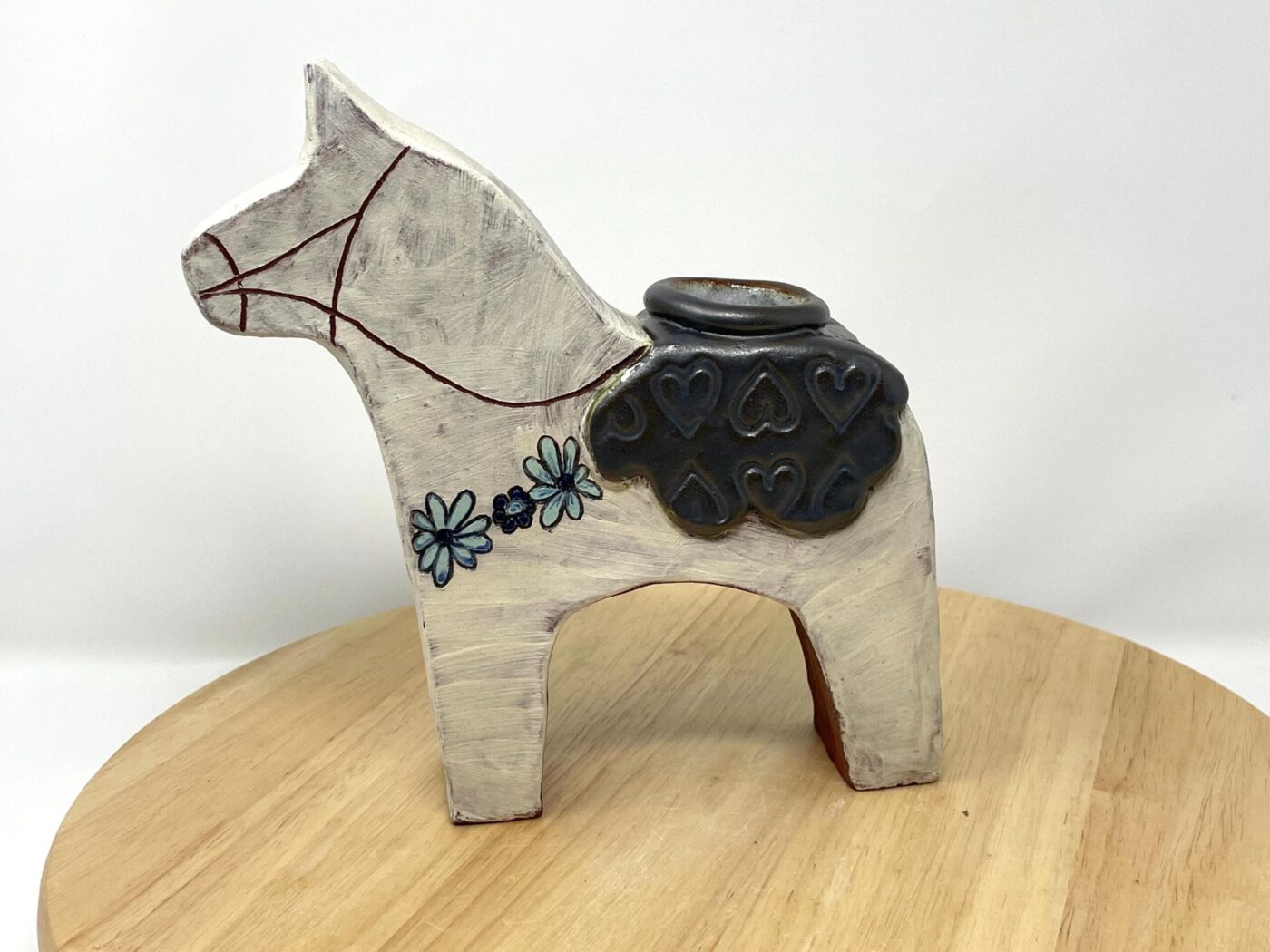 Dala Horse Vase, Spot-Glazed Terracotta — top view