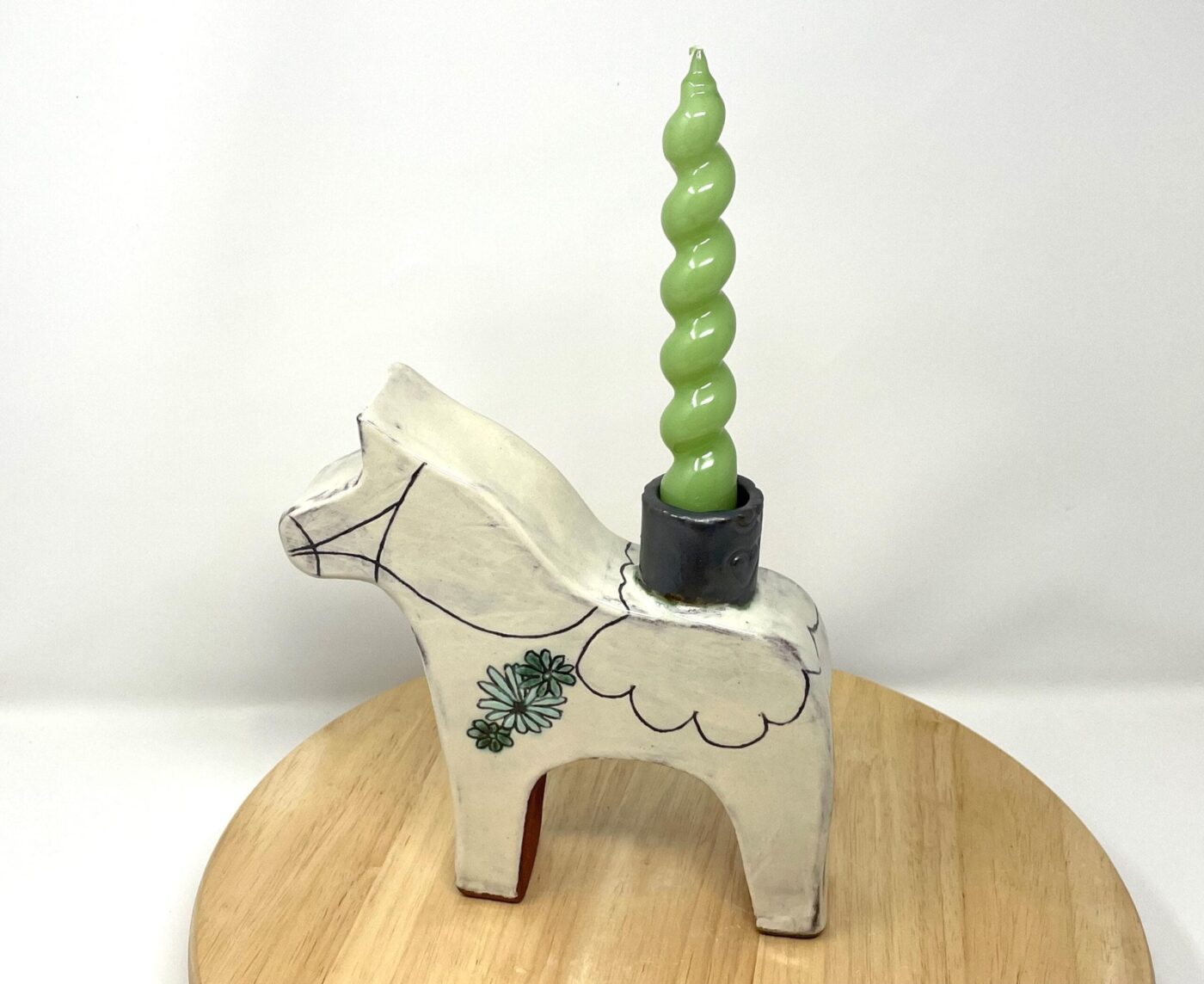 Dala Horse Ceramic Candlestick Holder — detail view