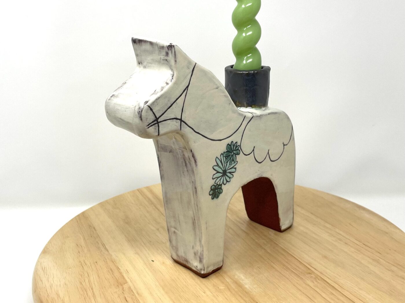 Dala Horse Ceramic Candlestick Holder — scale view