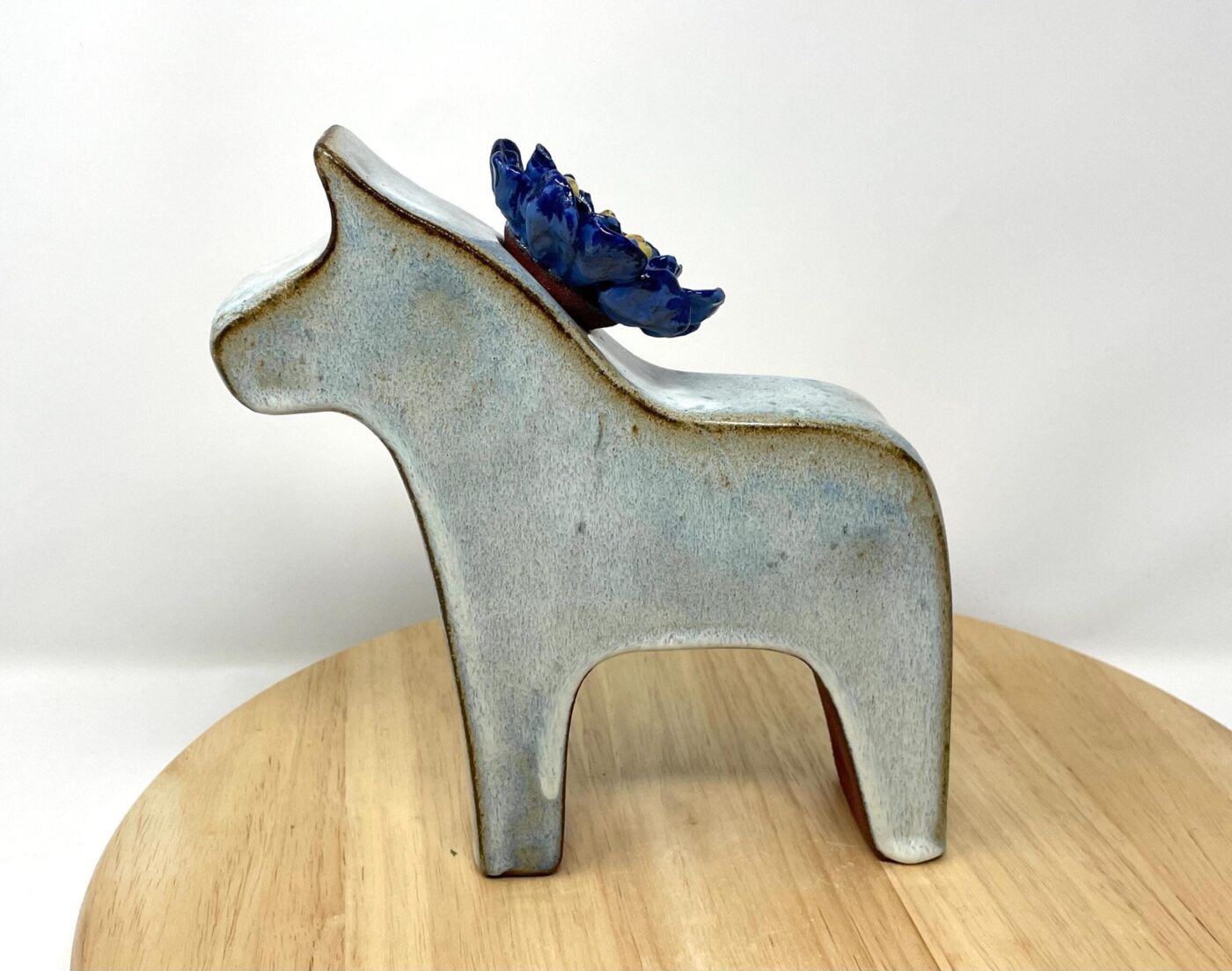 Dala Horse Vase with Ceramic Flower Crown