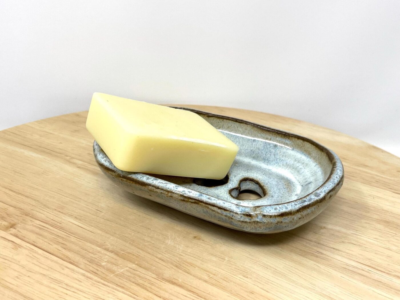 Blue Glazed Heart Soap Dish, Terracotta — close-up