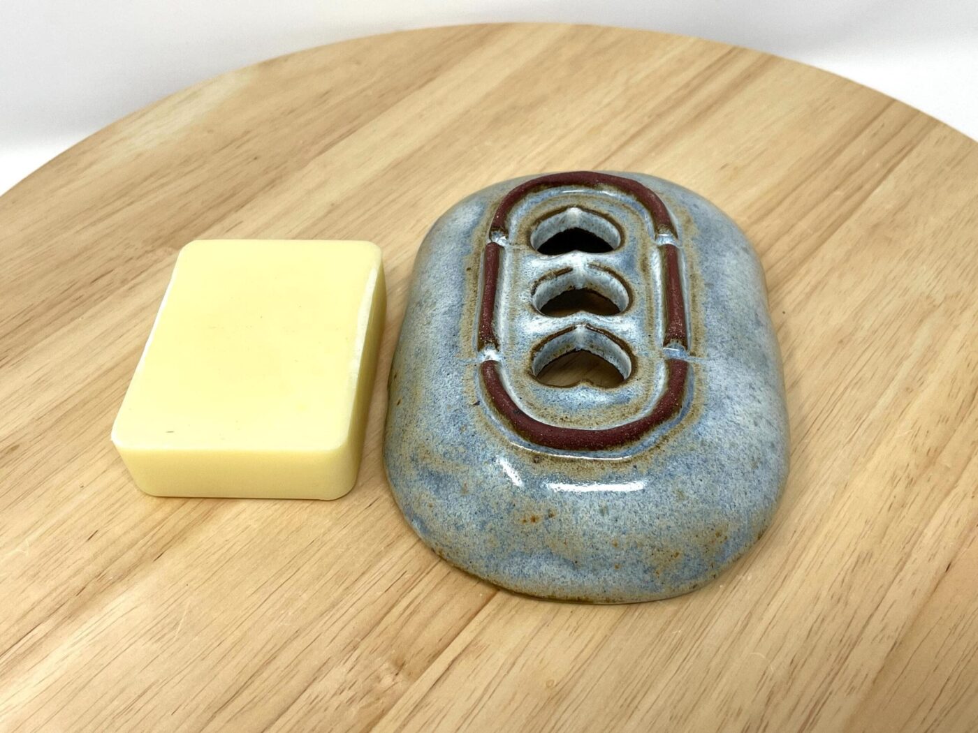 Blue Glazed Heart Soap Dish, Terracotta — top view