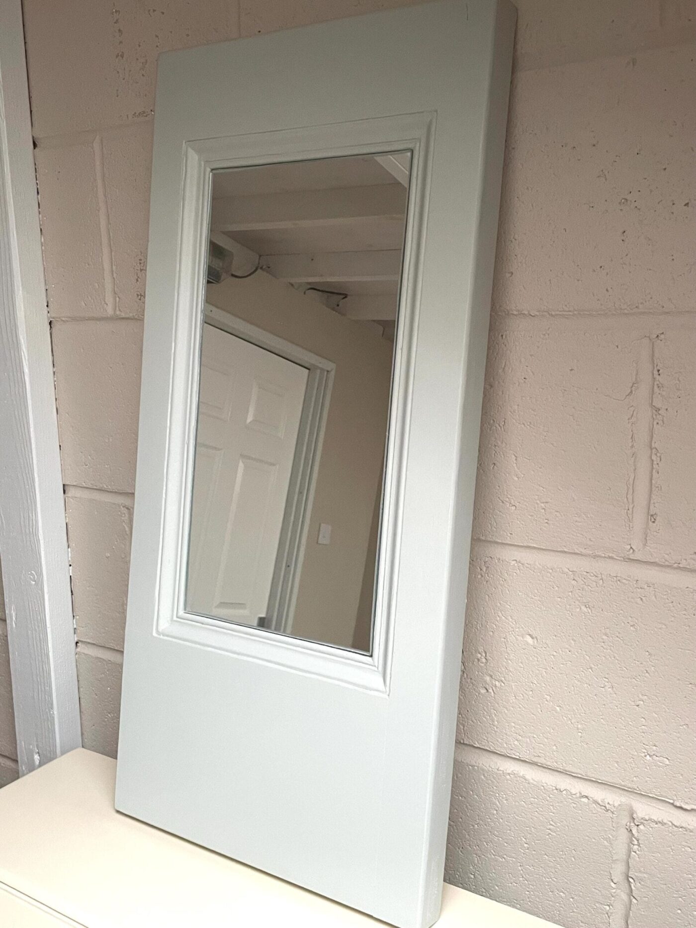 Vintage Door Panel Mirror (F&B Mizzle) — close-up