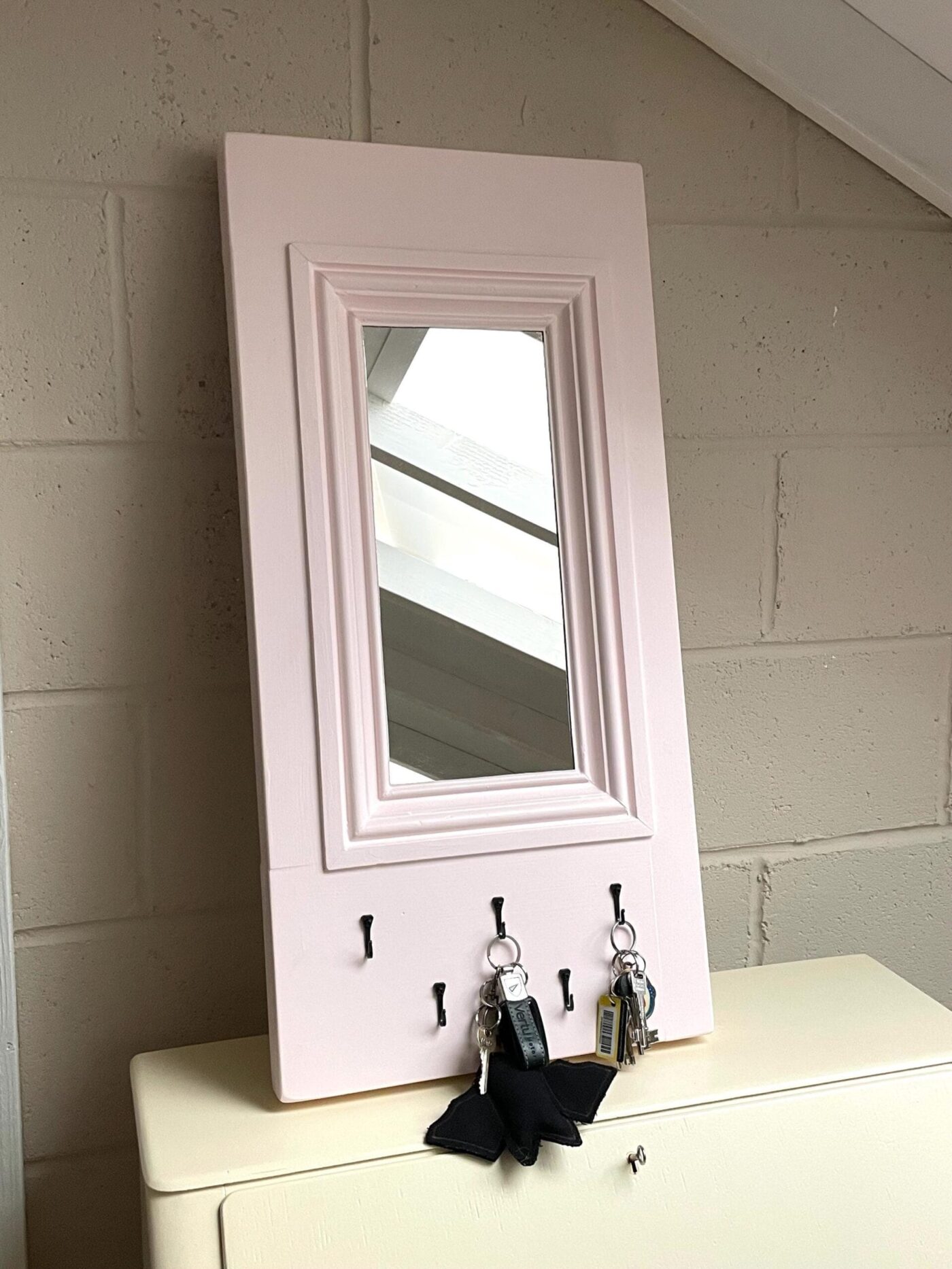 Vintage Door Panel Mirror with Key Hooks (Middleton Pink) — alternate angle