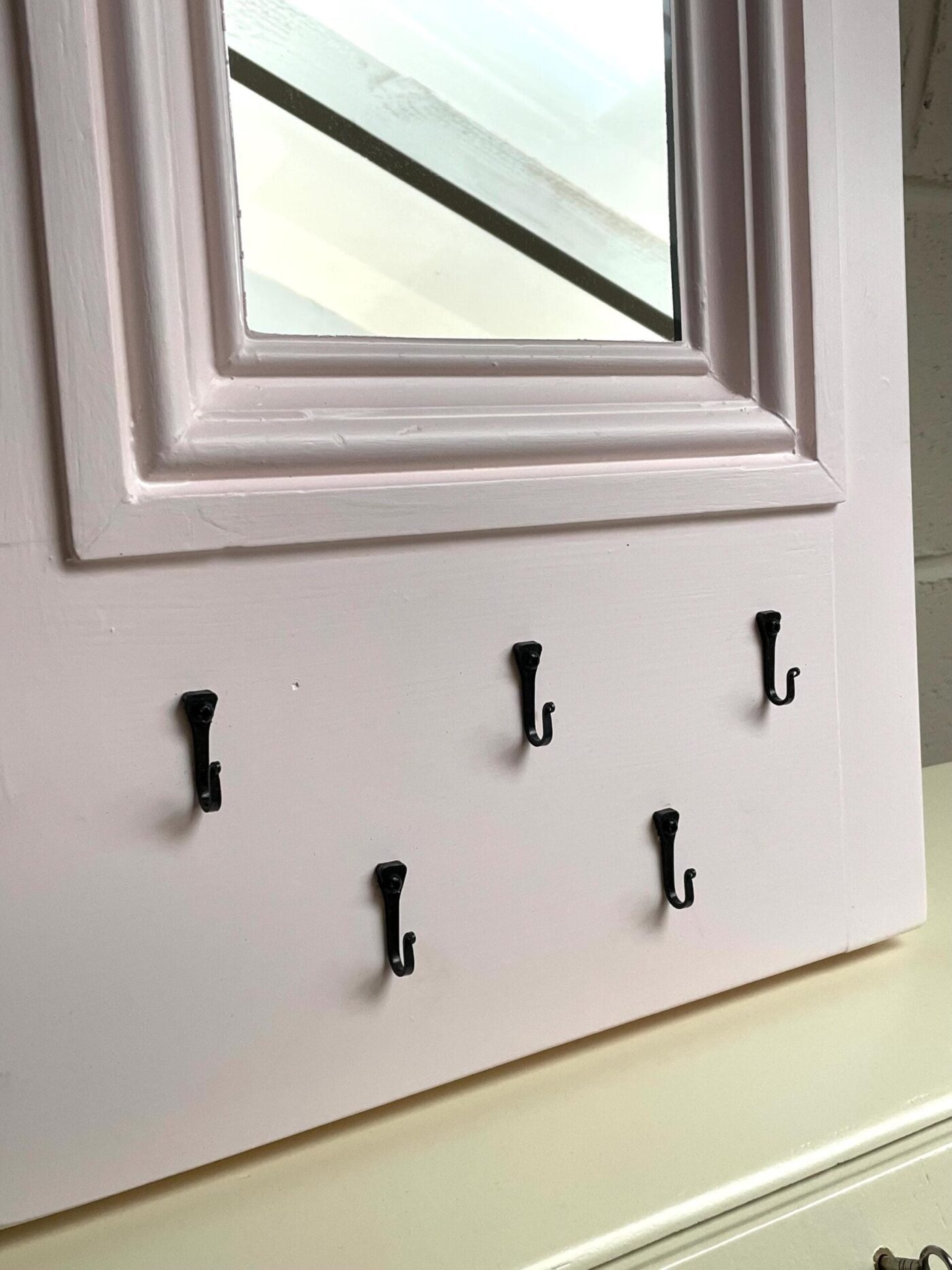 Vintage Door Panel Mirror with Key Hooks (Middleton Pink) — side view