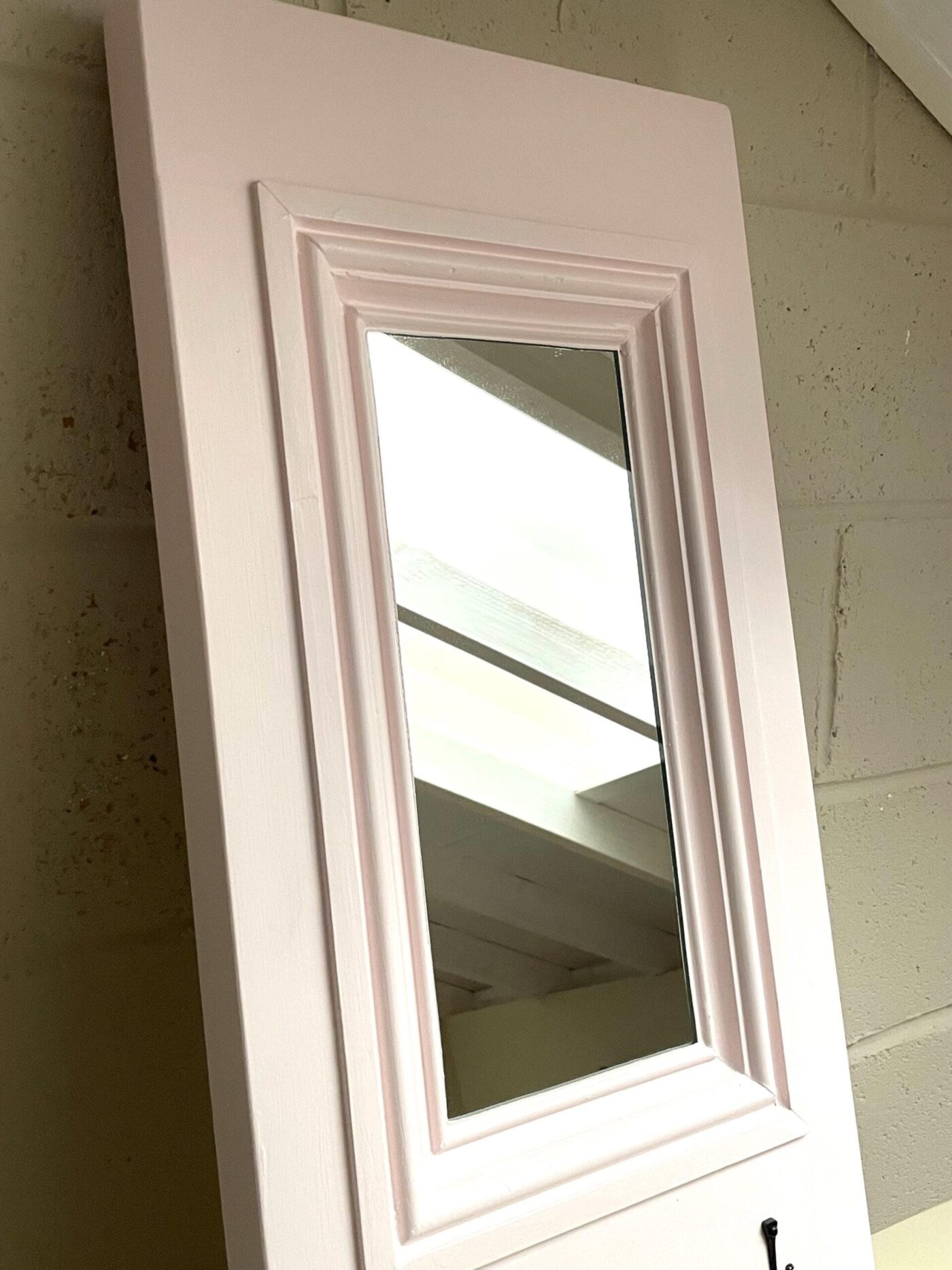 Vintage Door Panel Mirror with Key Hooks (Middleton Pink) — top view