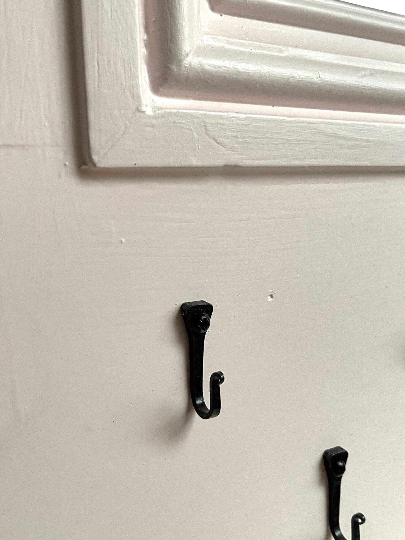 Vintage Door Panel Mirror with Key Hooks (Middleton Pink) — back view
