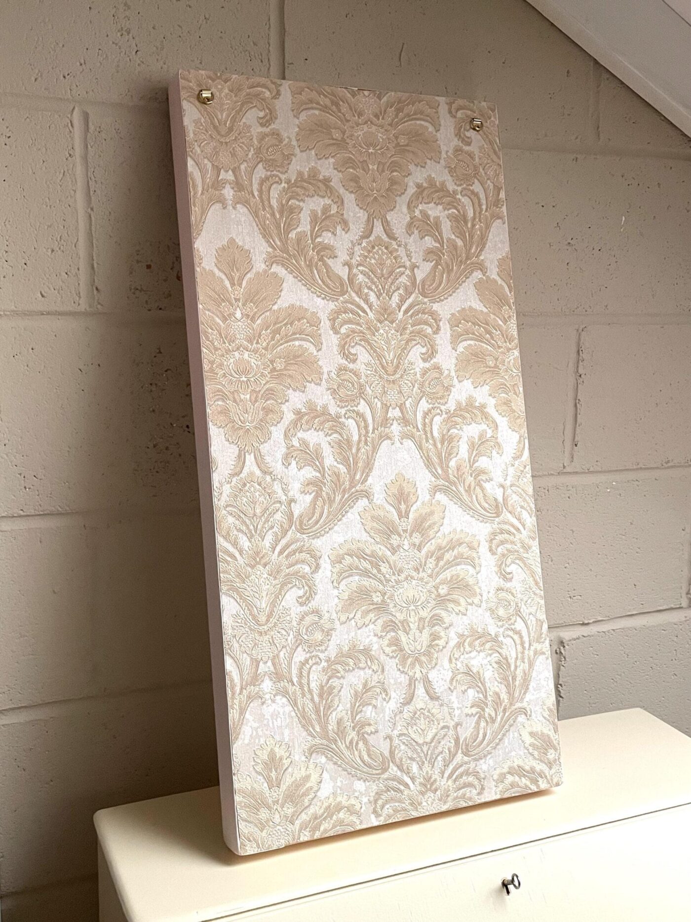 Vintage Door Panel Mirror with Key Hooks (Middleton Pink) — in use