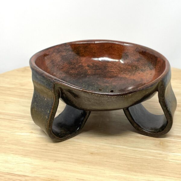 Large Ceramic Soap Dish - Handmade Brown Bowl with Copper Rim - Drainage Holes - Multi-Purpose Holder for Bathroom or Kitchen