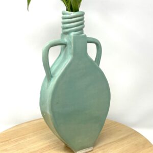 Handmade Slab Built Ceramic Vase | White Clay with Light Green Translucent Glaze | Modern Minimalist Flower Vase | Handcrafted Home Decor