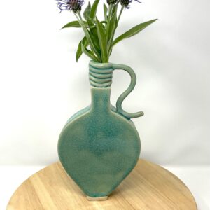 Handmade Turquoise Crackle Glaze Vase | Elegant Ceramic Flower Vase | Slab Built Modern Home Decor | Unique Handcrafted Pottery Gift