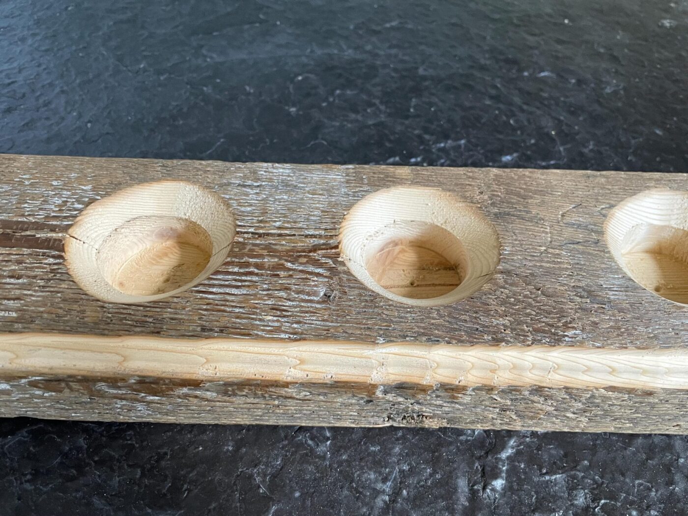 Reclaimed Wood Tealight Centrepiece (1 metre, 10 tealights) — in use
