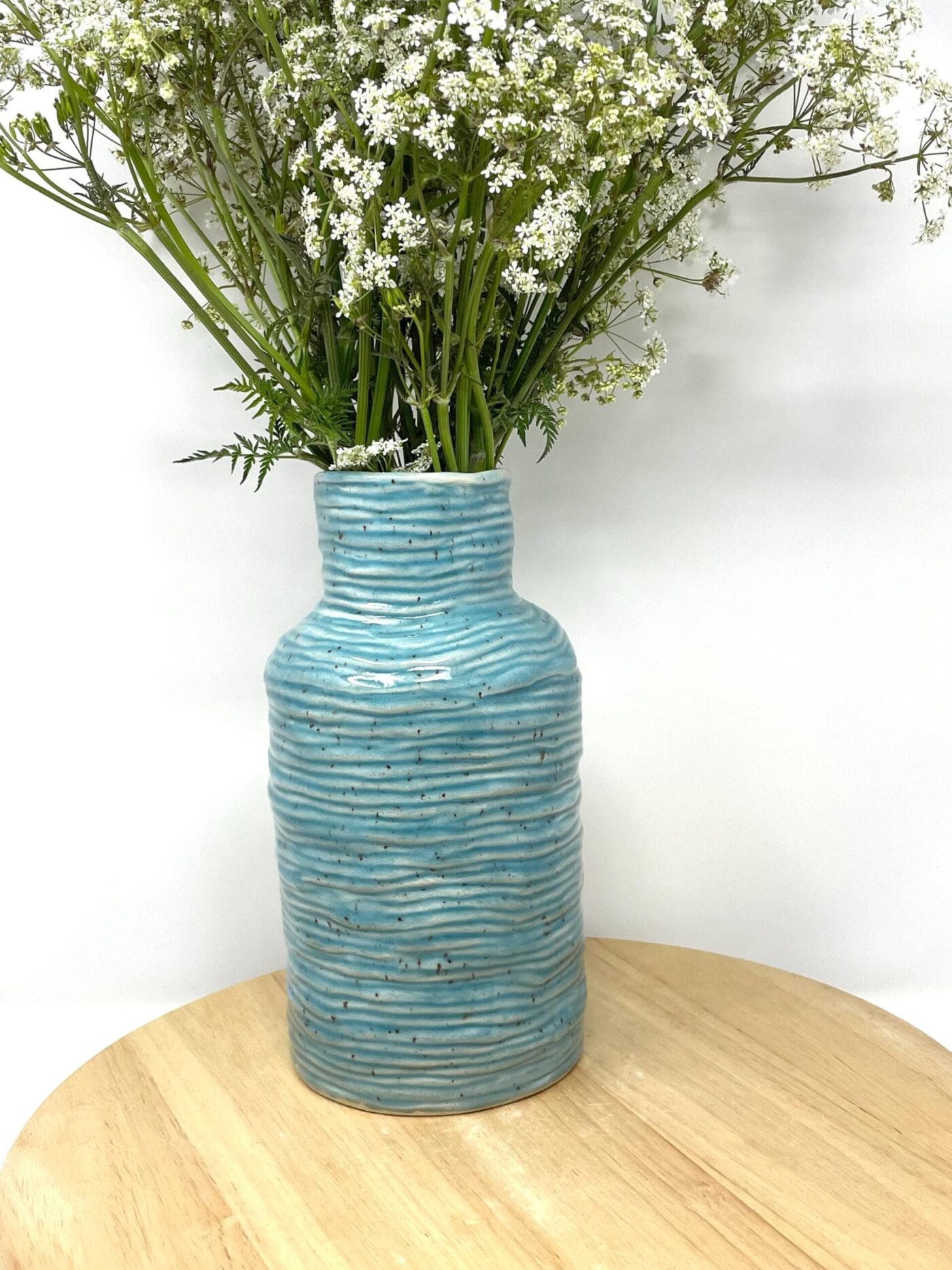 Speckled Turquoise Coiled Vase, Tall (22.5cm) — close-up