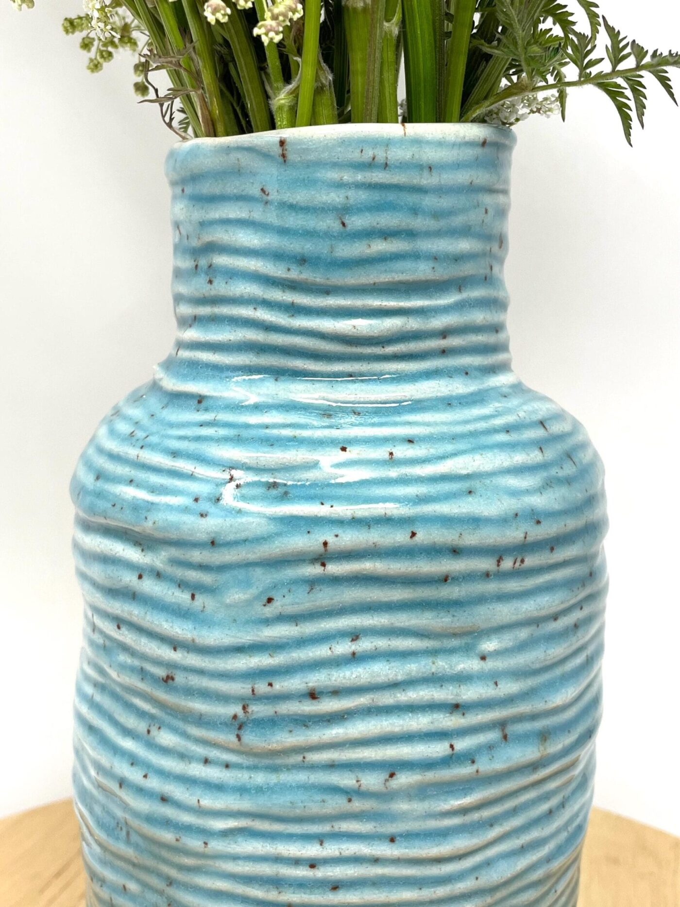 Speckled Turquoise Coiled Vase, Tall (22.5cm) — top view