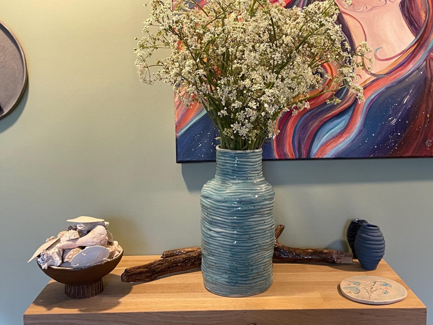 Speckled Turquoise Coiled Vase, Tall (22.5cm)