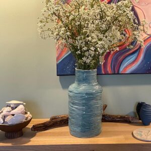 Handmade Ceramic Coiled Vase | Speckled Turquoise Blue Glaze| Textured Handbuilt Pottery | Modern Boho Home Decor | Unique Housewarming Gift
