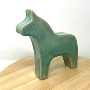 Handmade Swedish Dala Horse | White Clay Ceramic with Turquoise Crackle Glaze | Scandinavian Folk Art Home Decor | Unique Handcrafted Gift