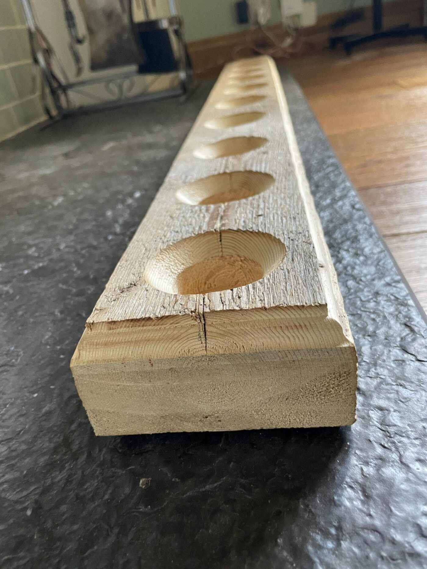Reclaimed Wood Tealight Centrepiece (1 metre, 10 tealights) — top view