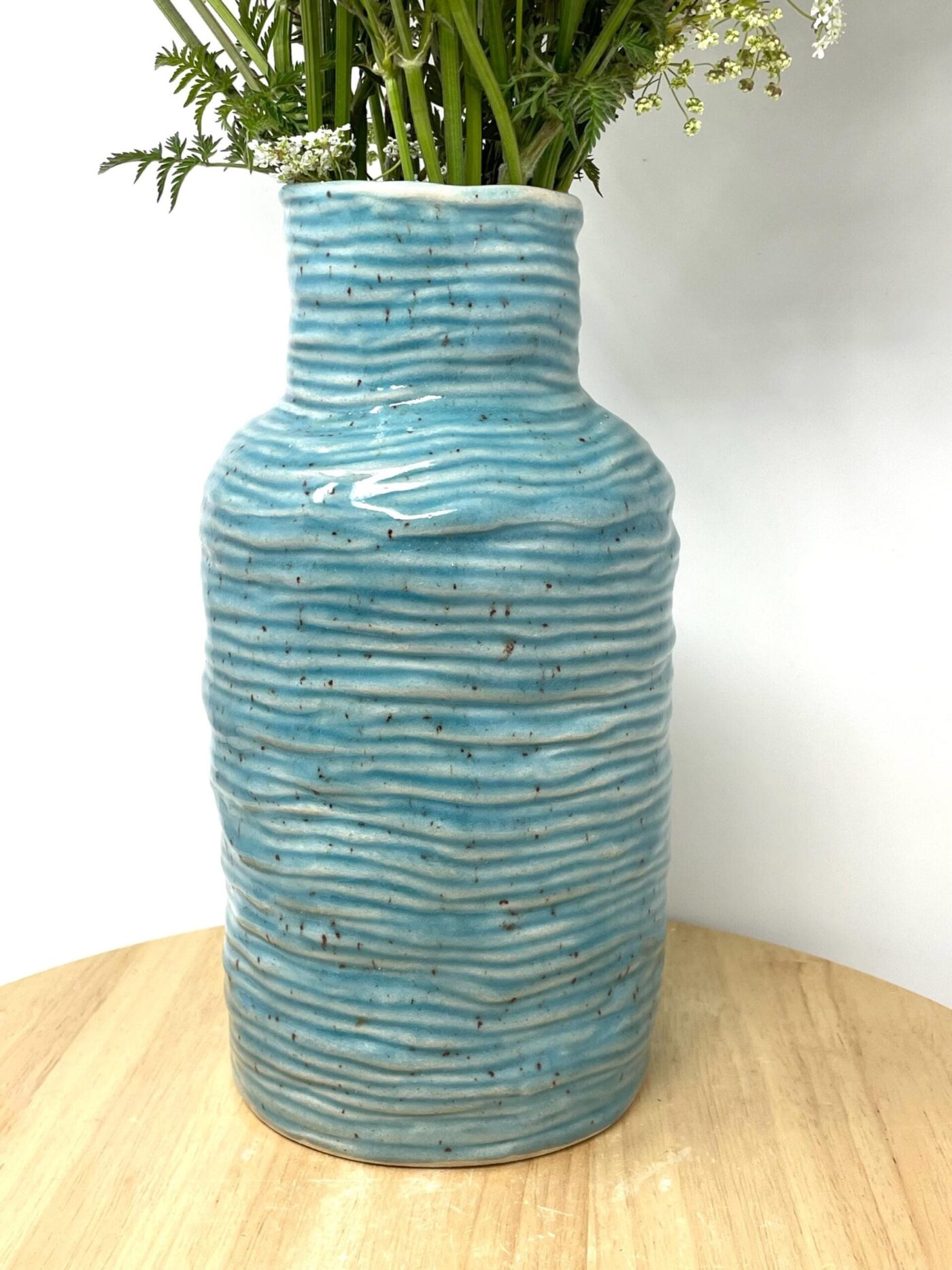 Speckled Turquoise Coiled Vase, Tall (22.5cm) — side view