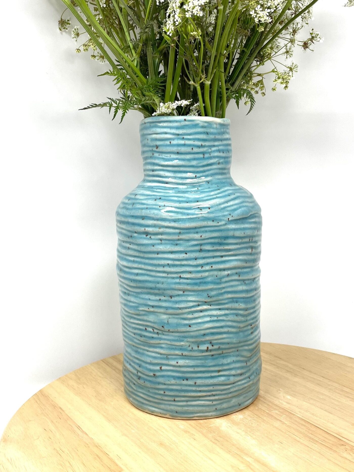 Speckled Turquoise Coiled Vase, Tall (22.5cm) — back view