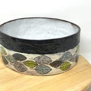Rustic Terracotta Bowl leaf decorated ceramic bowl - Large Handmade Ceramic Bowl 27 cm diameter - one of a kind bowl
