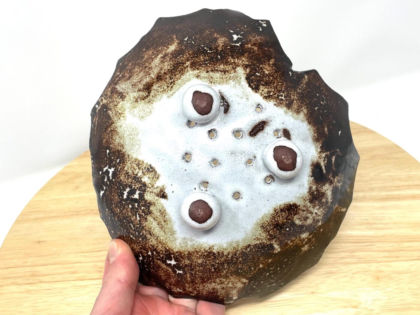 Pressed Leaf Soap Dish (White & Brown) — top view