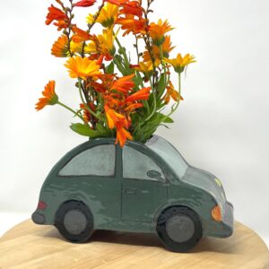 Handmade Ceramic Car Vase | Unique Flower Holder | Decorative Vehicle vase with Removable Floral Roof ONE OF A KIND