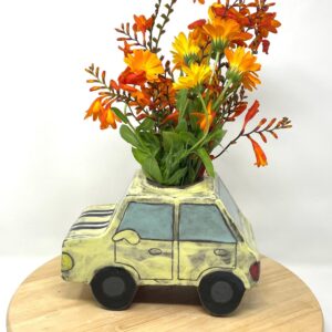 Handmade Ceramic Car Vase | Unique Flower Holder | Decorative Vehicle vase with Removable Floral Roof ONE OF A KIND