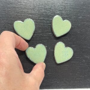 Turquoise Green Medium-Sized Ceramic Love Heart Magnets Set - Valentine’s Heart Fridge Magnets - Set of 4 Heart Shaped Magnets