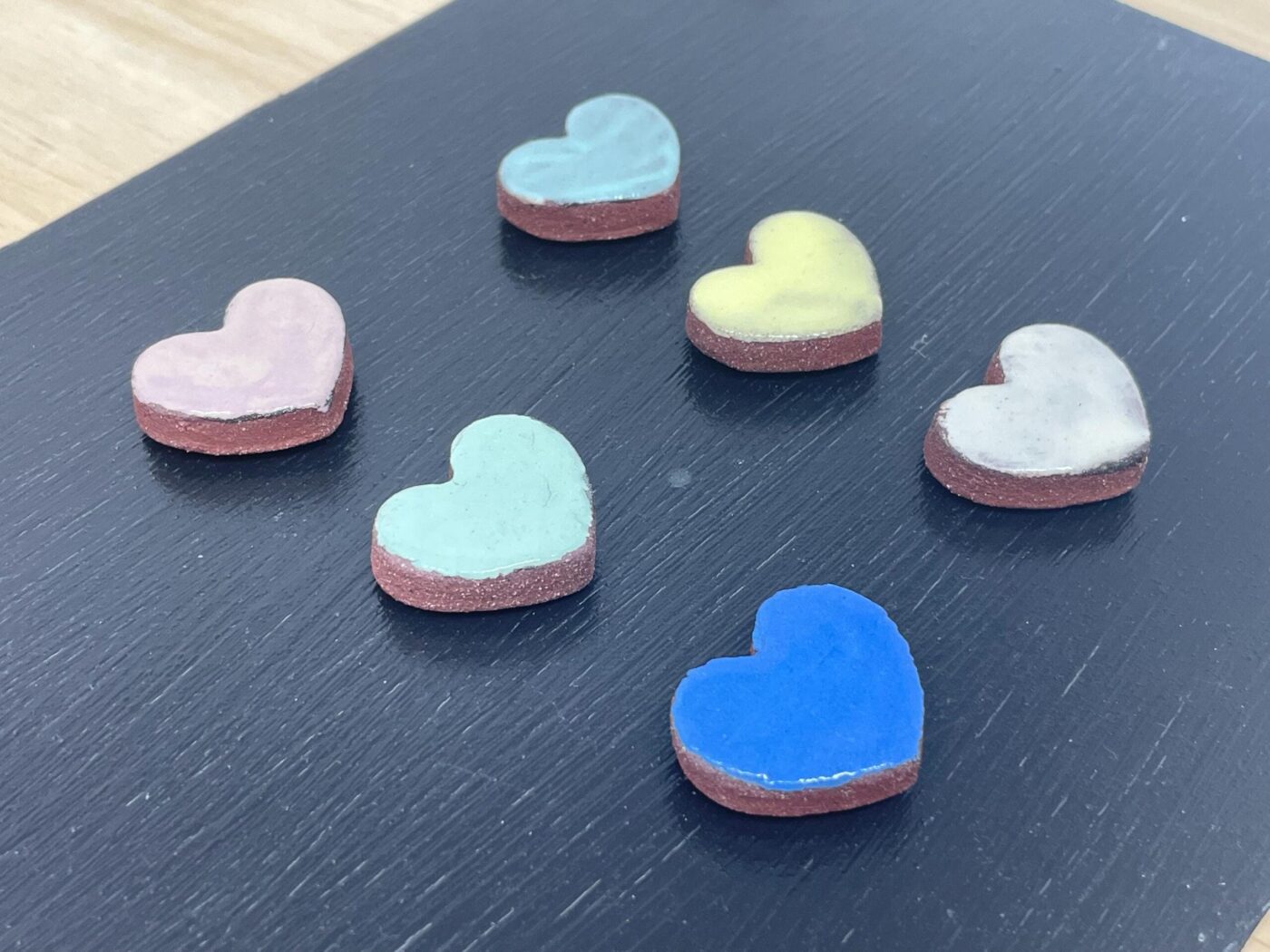 Pastel Mini Heart Ceramic Magnets, Set of 6 — top view