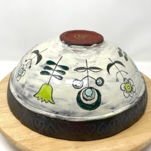 Handbuilt Ceramic Bowl - Hand-Painted Botanical Design - Rustic Terracotta Stoneware