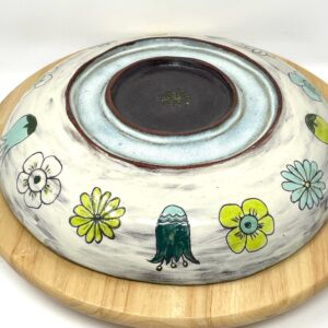 Handmade Ceramic Serving Bowl | Large Floral Sgraffito Pottery | Rustic Hand Painted Terracotta Stoneware Bowl | Unique Kitchen Decor Gift