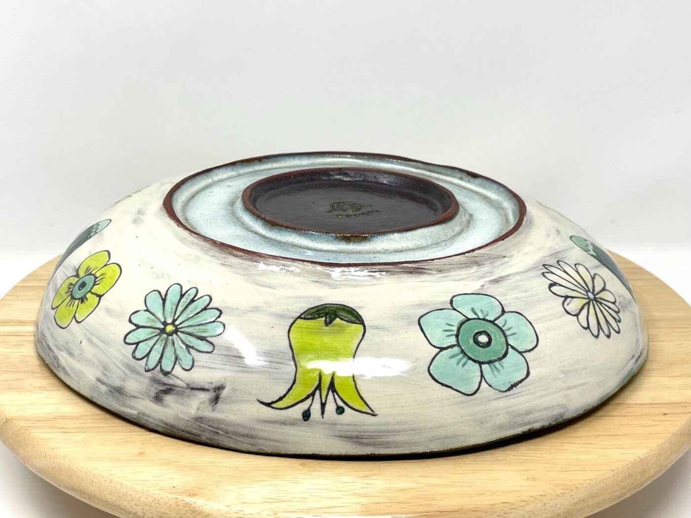 Sgraffito Floral Serving Bowl — side view