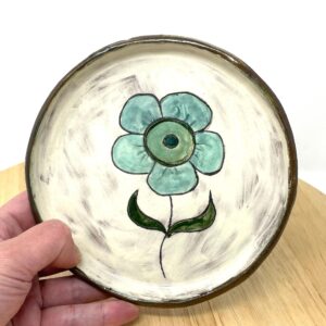 Artisanal Light Blue Blossom Small Plate - Handcrafted Ceramic Dish with Seafoam Green Floral Design