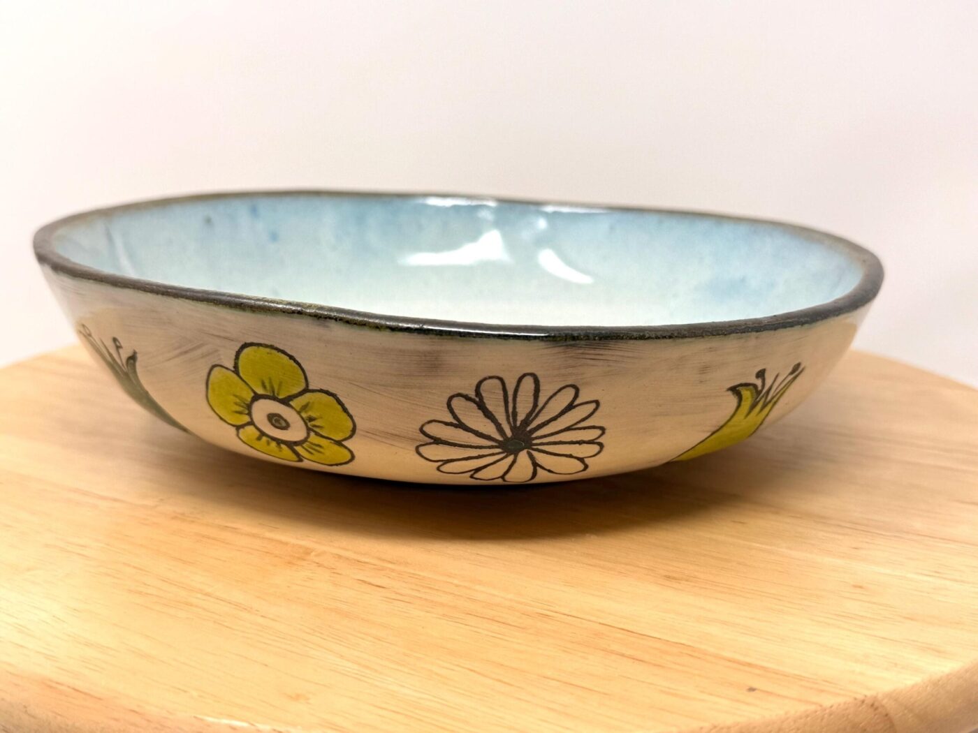 Sgraffito Floral Pasta Bowl — back view