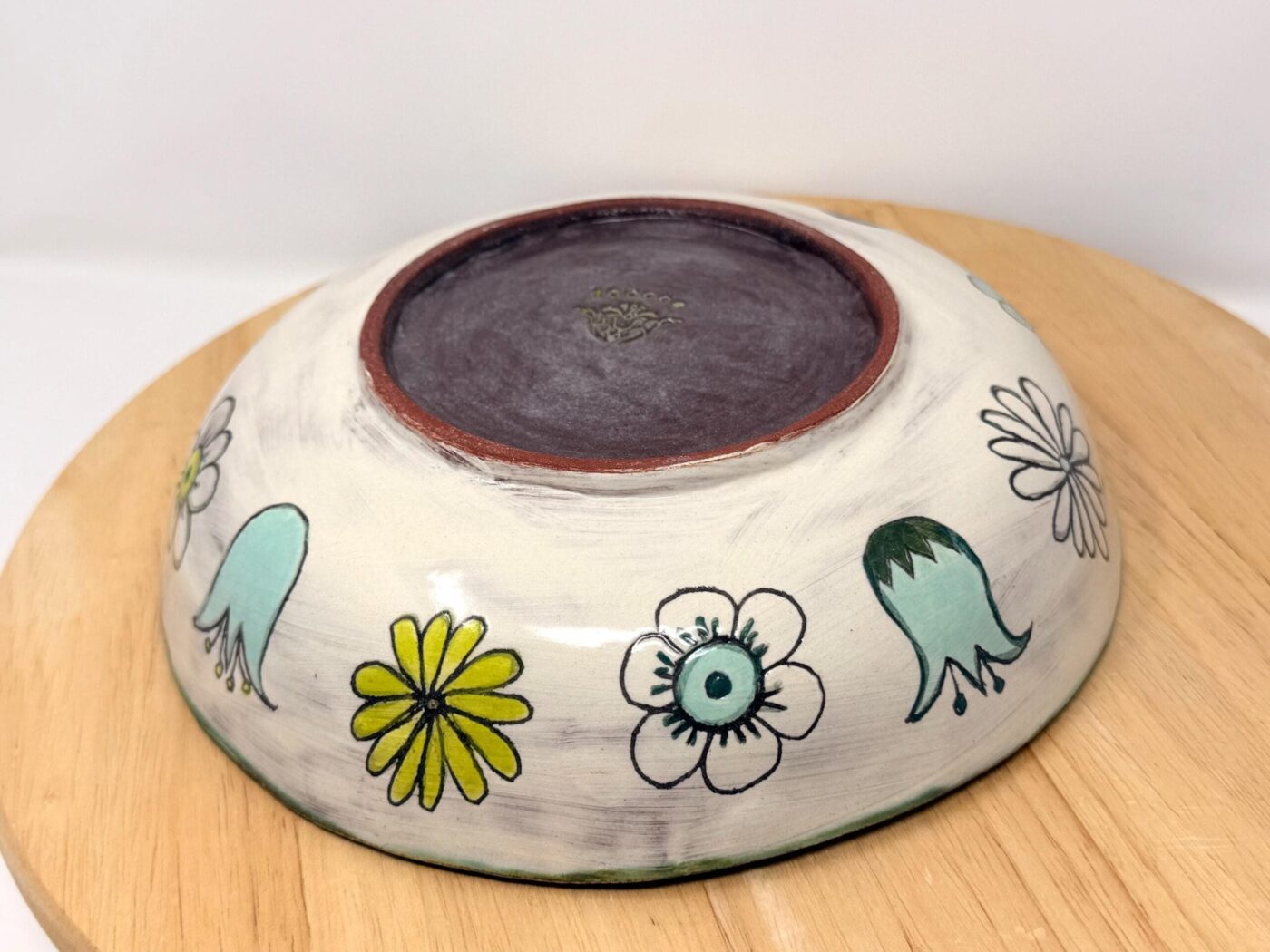 Sgraffito Floral Pasta Bowl — top view