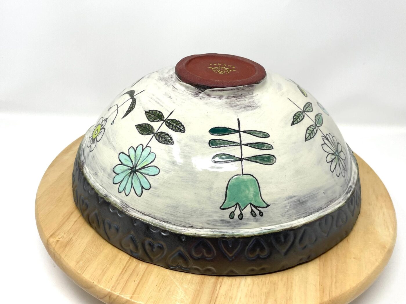 Botanical Bowl — Reactive Blue & Painted Florals — side view