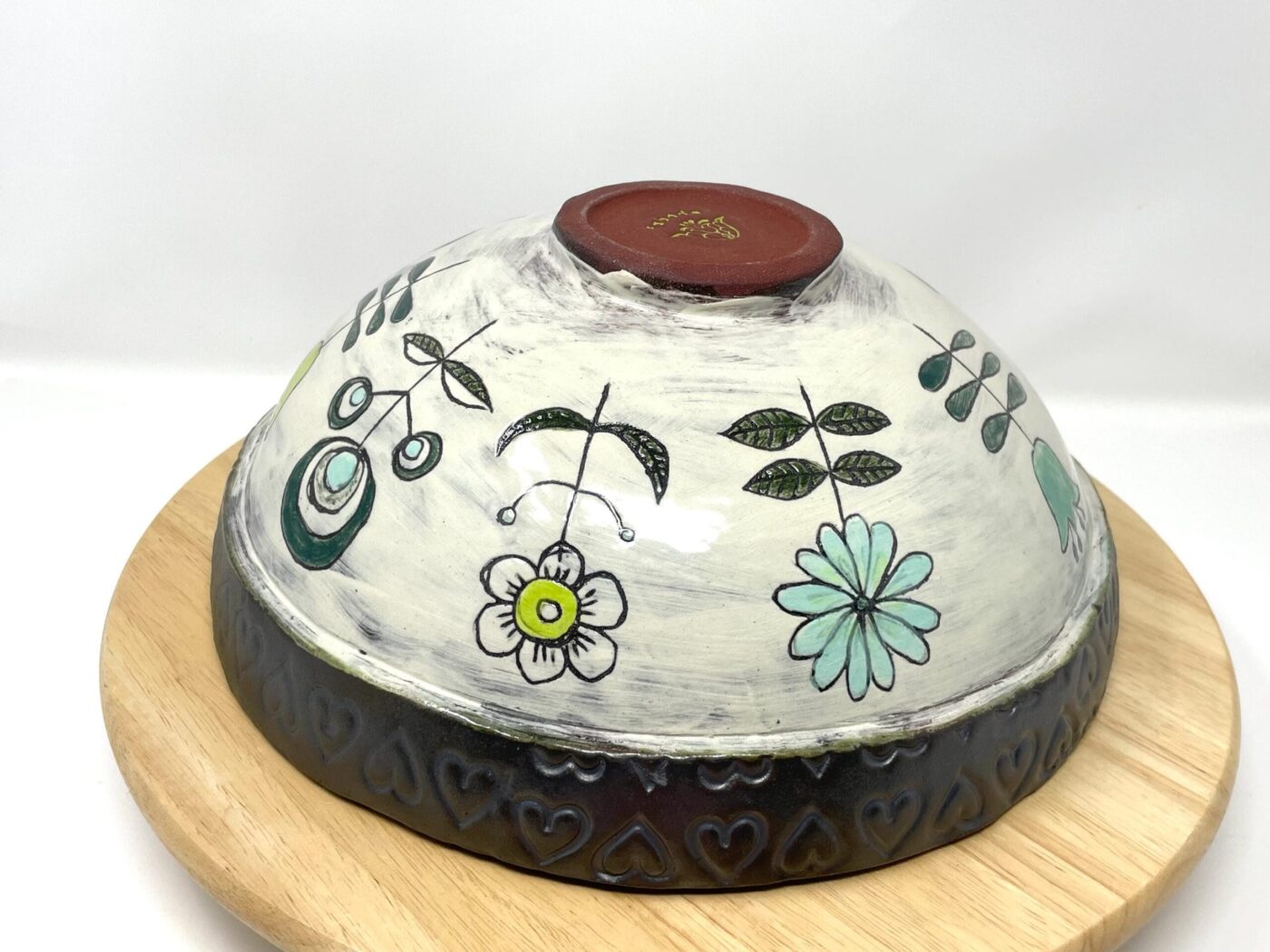 Botanical Bowl — Reactive Blue & Painted Florals — back view