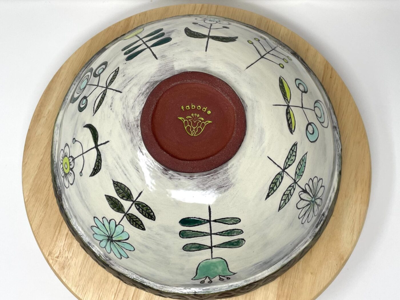 Botanical Bowl — Reactive Blue & Painted Florals — top view